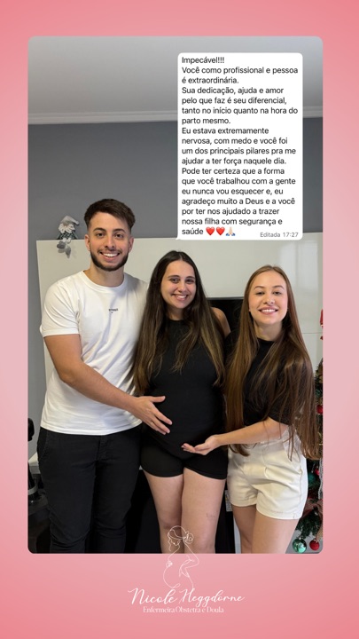 Depoimento de família agradecendo o acompanhamento de Nicole Heggdorne no parto